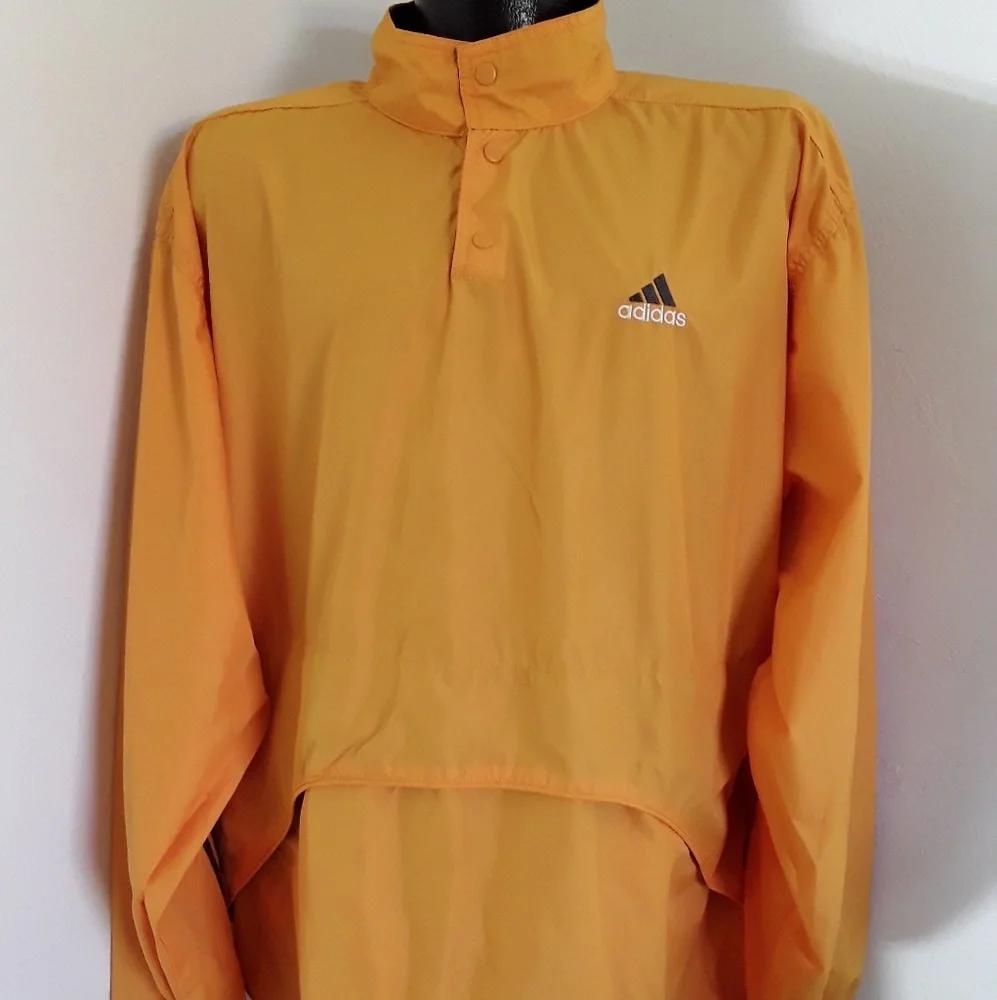 Vintage Adidas men  orange long sleeve polyester jacket snap size XL
